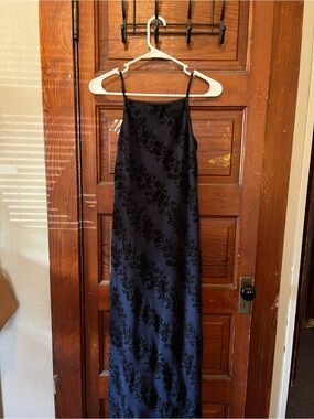 Maurices Navy Blue Slip Dress with Black Floral Burnout